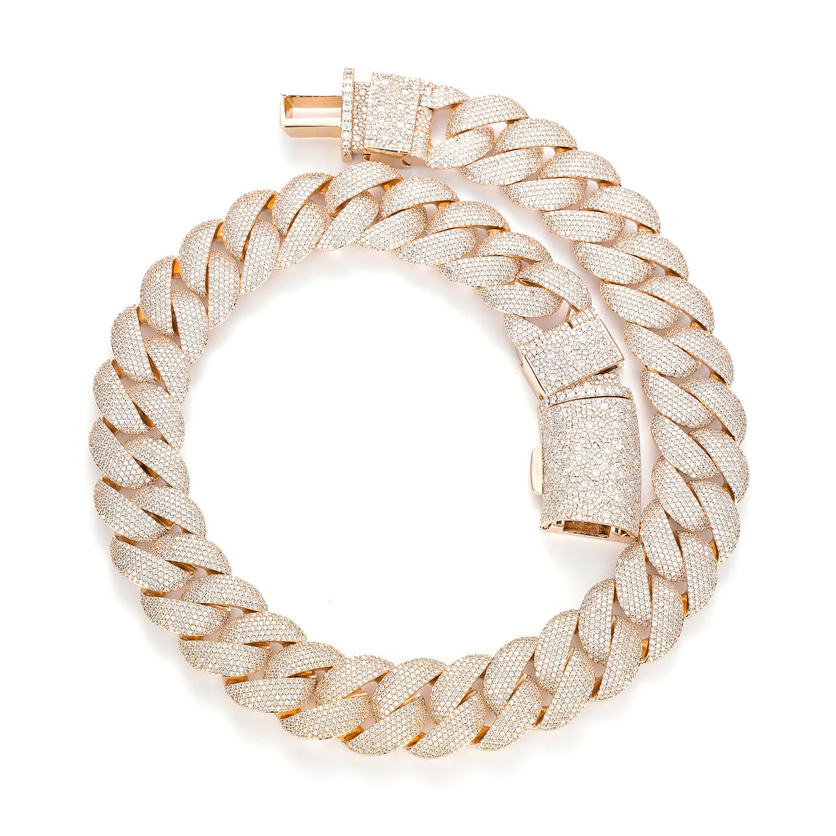 Gold-tone 22mm iced bubble Cuban link chain on white