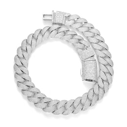 Silver-tone 22mm iced bubble Cuban link chain on white