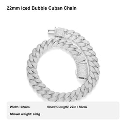 22mm iced bubble Cuban chain size guide for the 22in sample