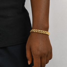 10mm gold Miami Cuban link bracelet on natural deep brown skin