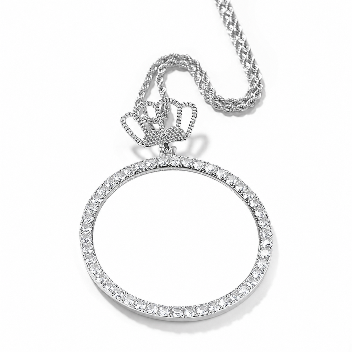 Silver 68mm custom crown photo pendant with white customization area