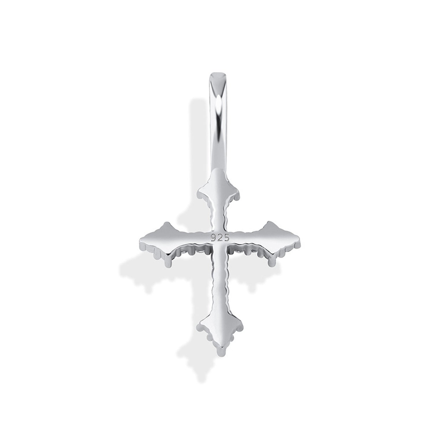 Reverse of the silver 925 sterling silver ornate cross pendant