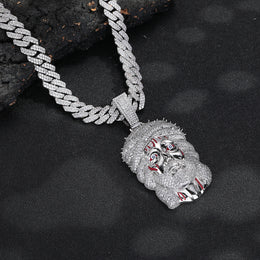 Silver-tone iced Crown of Thorns Jesus pendant angled view