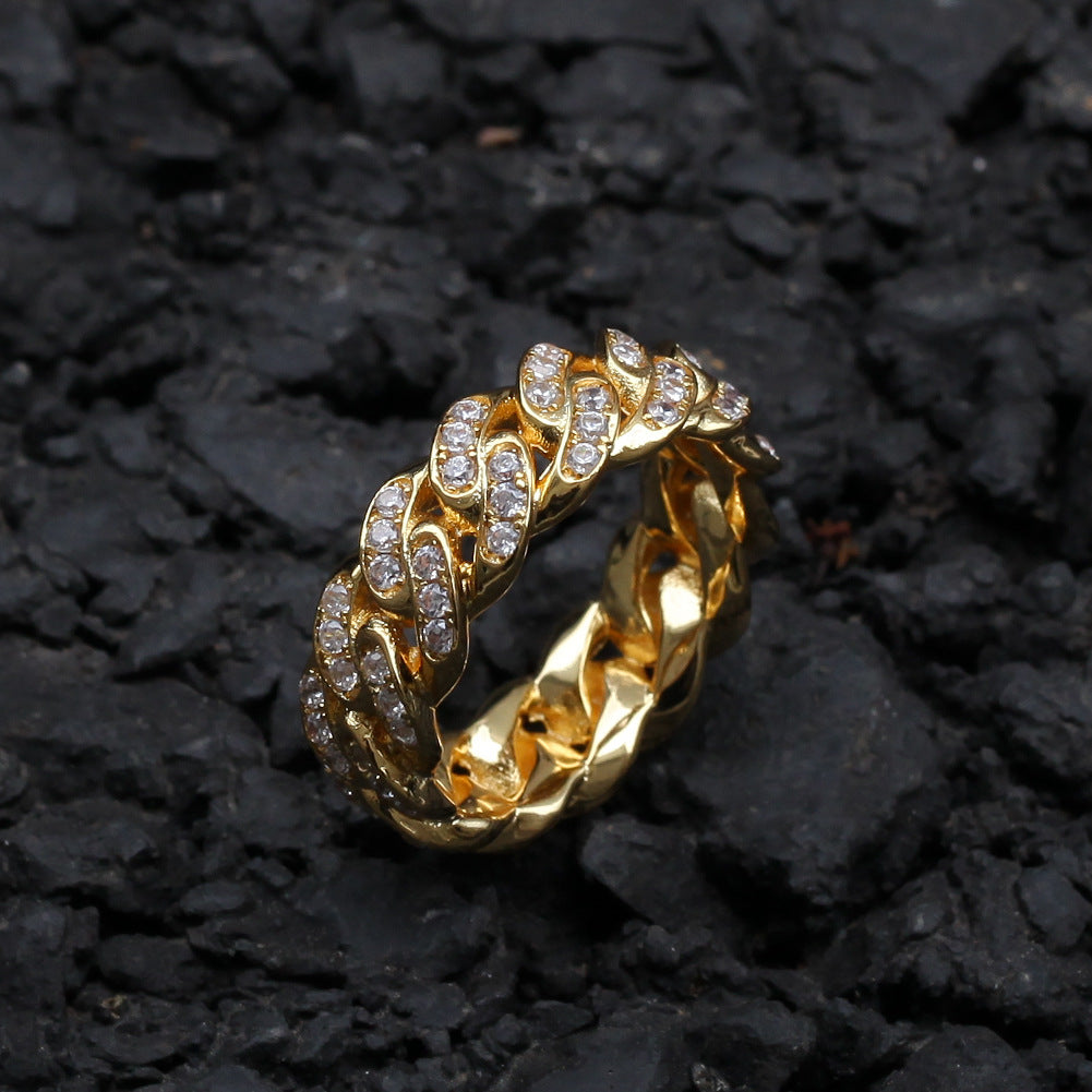 8mm Cuban Link Ring – Copper CZ- Miles Jewellery