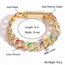 15mm Cuban bracelet size guide for the 8 inch option