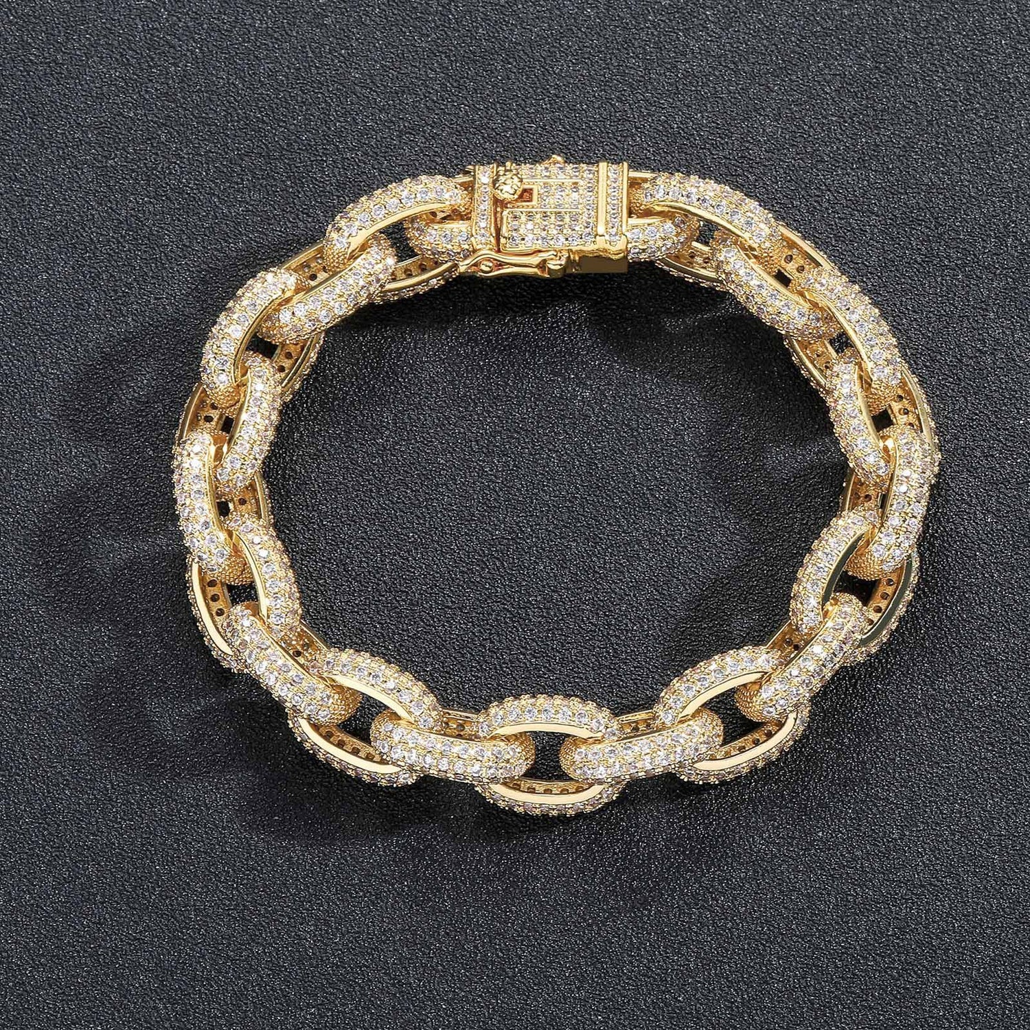 Gold 12mm iced O-link bracelet on black