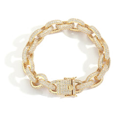 Gold 12mm iced O-link bracelet on white