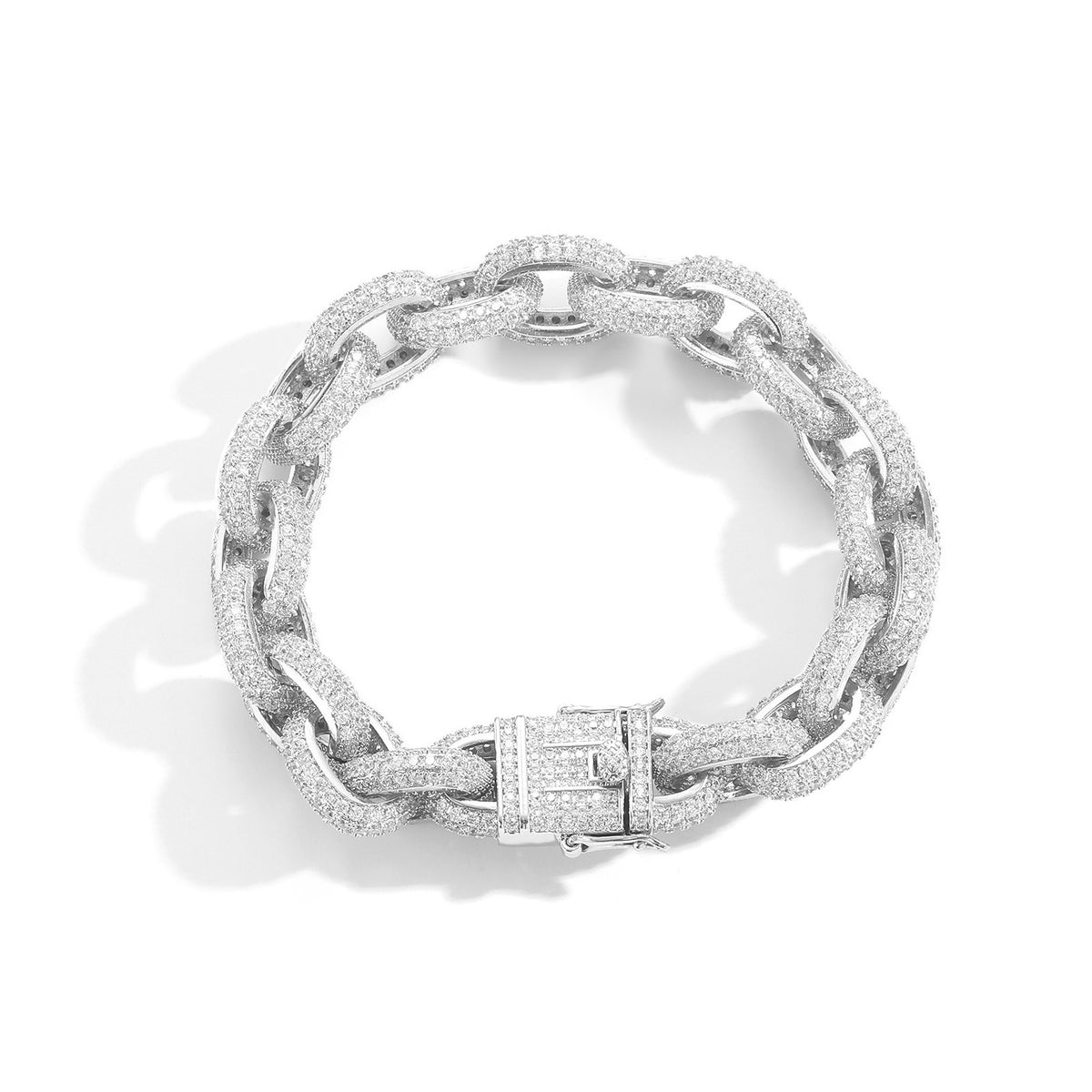 Silver 12mm iced O-link bracelet on white