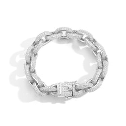 Silver 12mm iced O-link bracelet on white