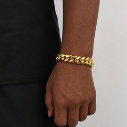 14mm gold Miami Cuban link bracelet on natural deep brown skin