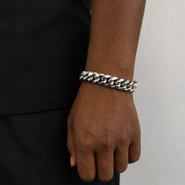 14mm steel Miami Cuban link bracelet on natural deep brown skin
