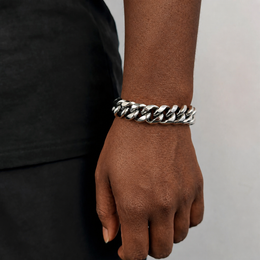 16mm steel Miami Cuban link bracelet on natural deep brown skin