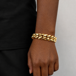 18mm gold Miami Cuban link bracelet on natural deep brown skin