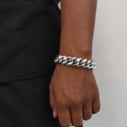 18mm steel Miami Cuban link bracelet on natural deep brown skin