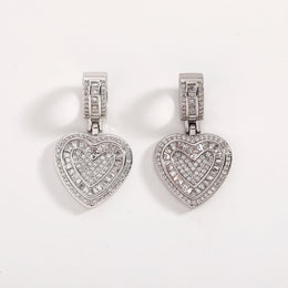 Two silver baguette iced double heart pendants with cubic zirconia