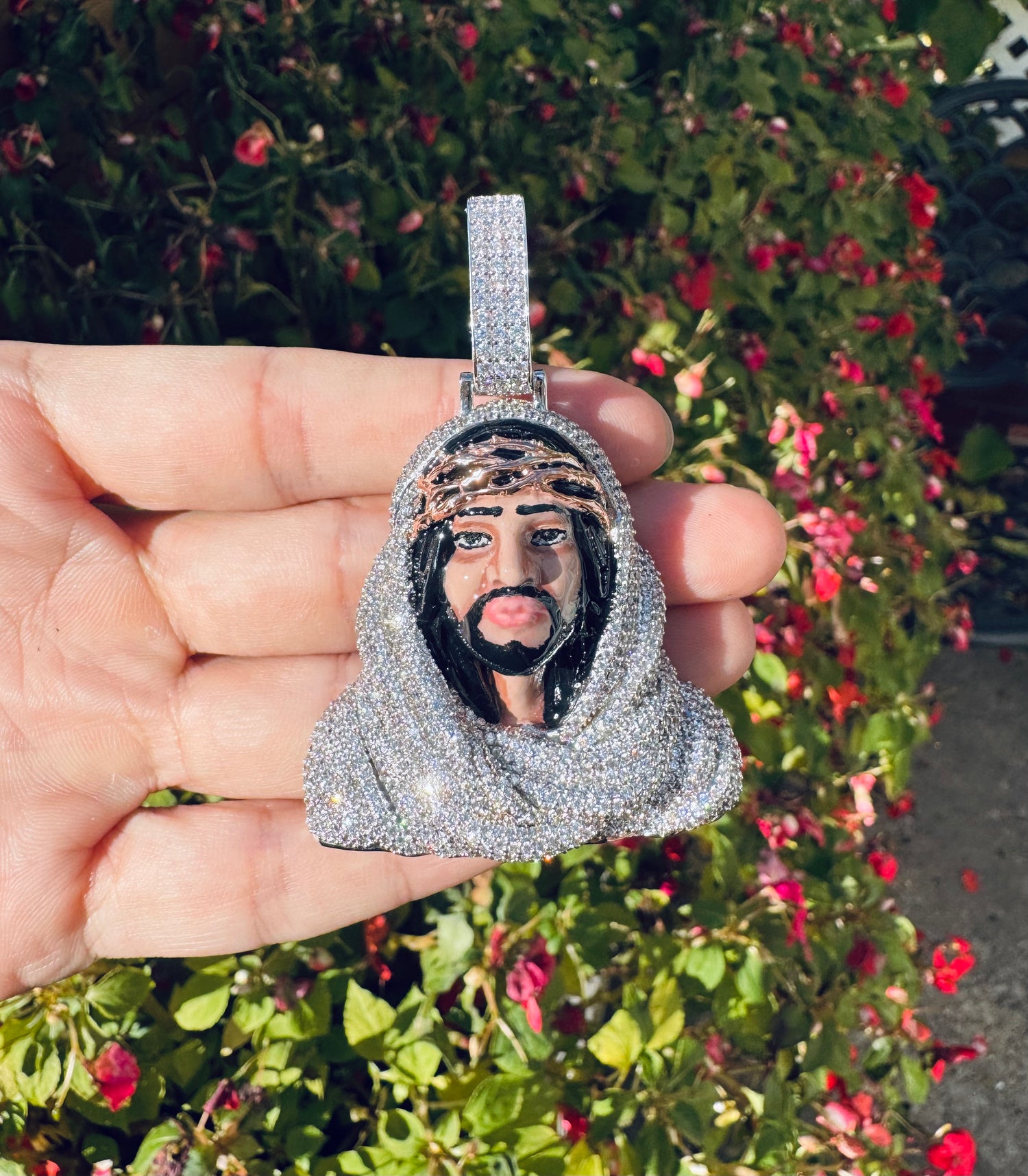 Iced Out 3D Jesus Bust Pendant - Enamel Finish- Miles Jewellery