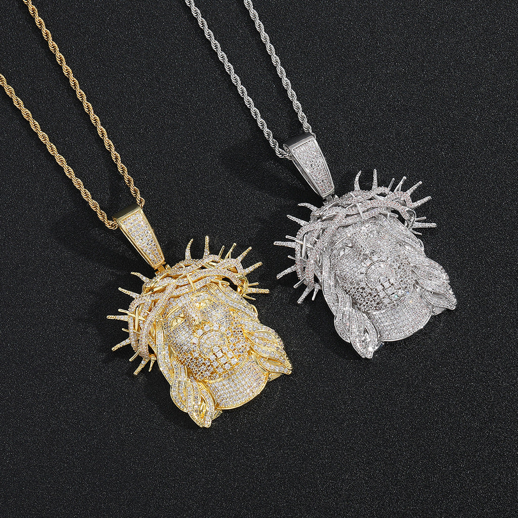 Iced Out Jesus Crown Pendant - CZ Gold Hip Hop Jewelry - Miles Jewellery