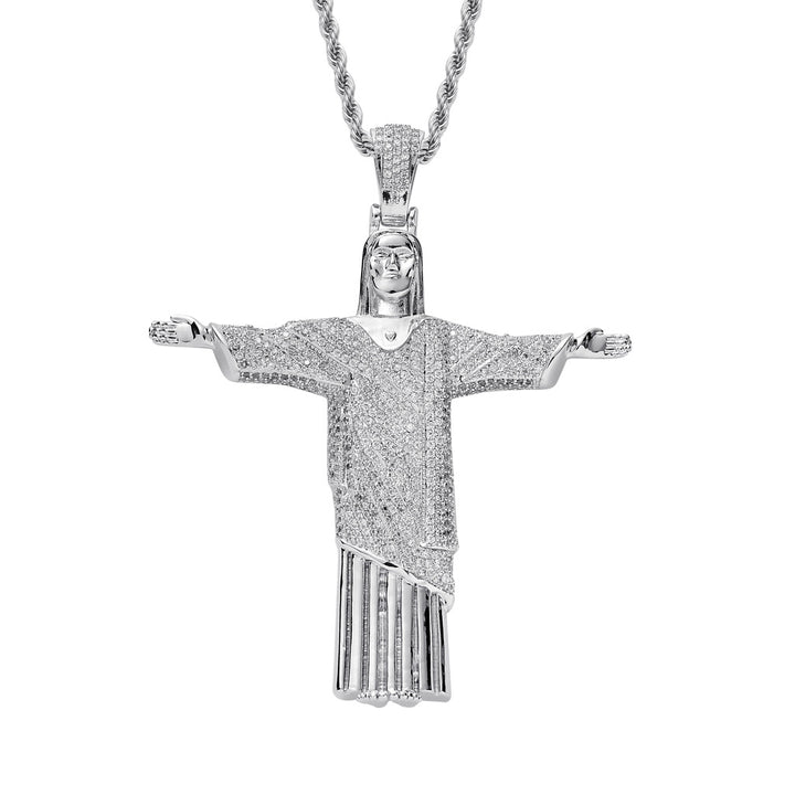Silver-tone stone-set Christ figure pendant with outstretched arms