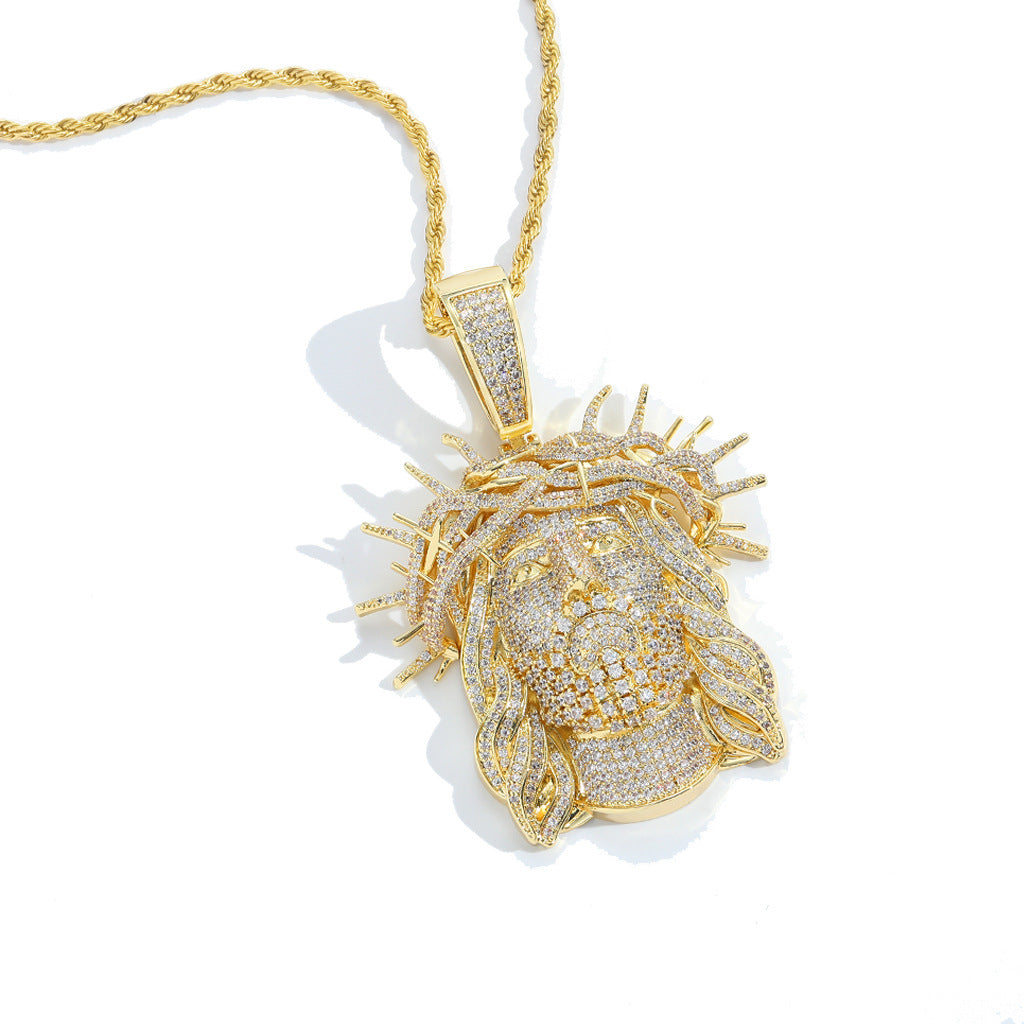 Iced Out Jesus Crown Pendant - CZ Gold Hip Hop Jewelry - Miles Jewellery