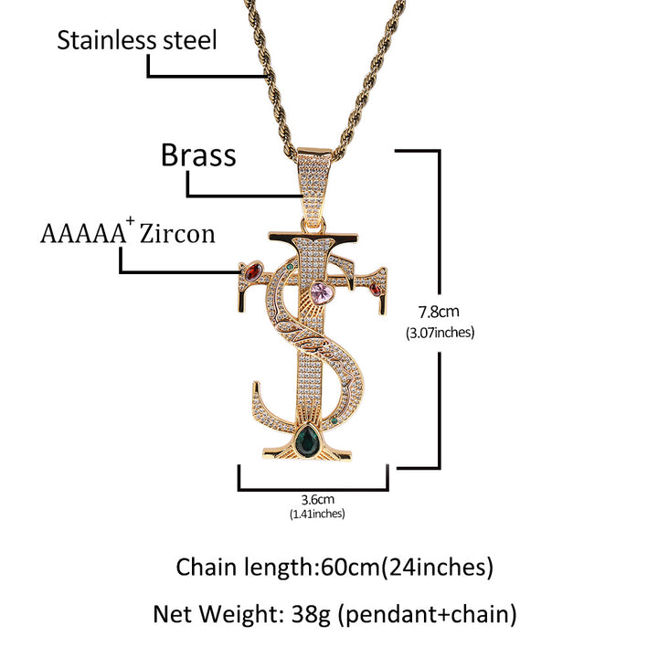 Gold-tone monogram pendant dimensions and necklace specifications