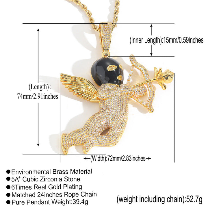 Masked Cupid pendant dimensions and necklace specifications