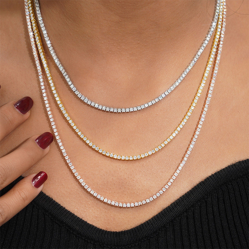 3mm iced CZ tennis chain in silver and gold finishes - product image 6