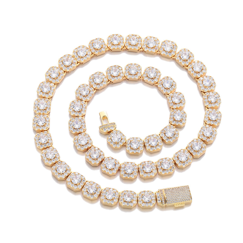 10/12mm Iced Out Halo Tennis Chain Gold - Hip Hop Necklace - Miles Jewellery