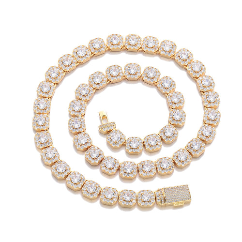10/12mm Iced Out Halo Tennis Chain Gold - Hip Hop Necklace - Miles Jewellery