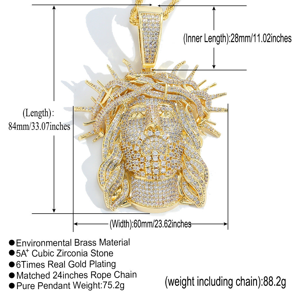 Iced Out Jesus Crown Pendant - CZ Gold Hip Hop Jewelry - Miles Jewellery