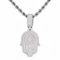 925 silver moissanite iced out Hamsa hand pendant in white gold