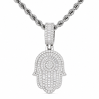 925 silver moissanite iced out Hamsa hand pendant in white gold