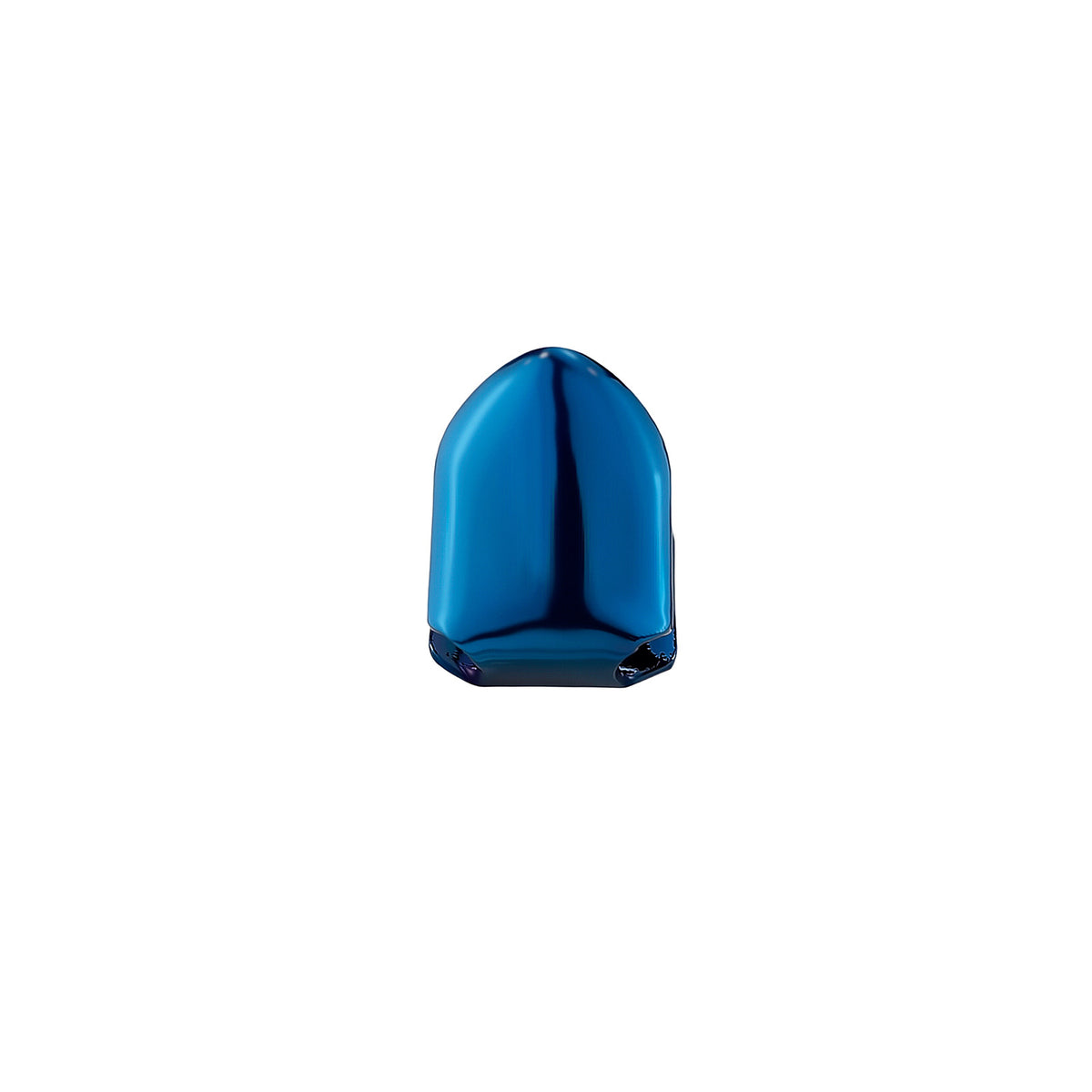 Blue single tooth grill showing the smooth upright face