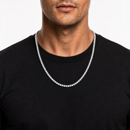 5mm iced CZ tennis chain on male model, 22 inch length