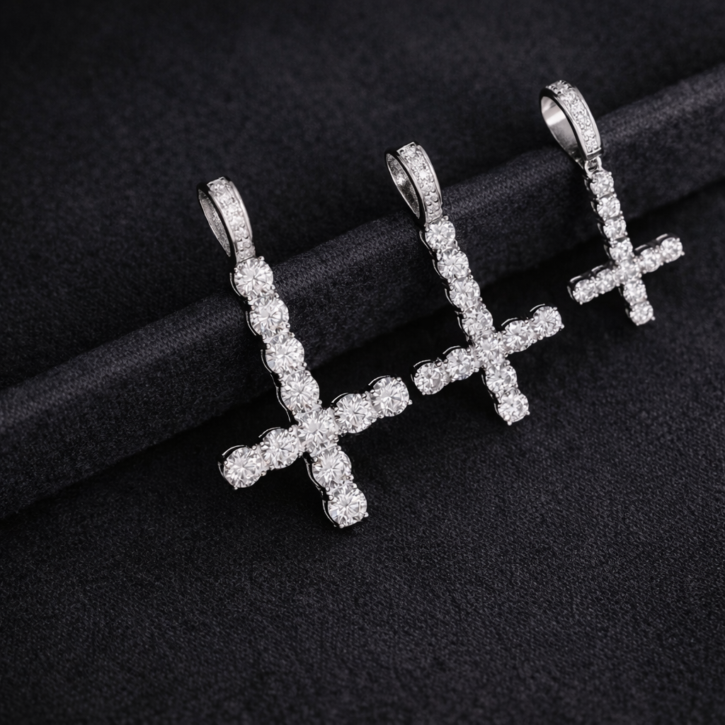 Iced Out Moissanite Inverted Cross Pendant- Miles Jewellery