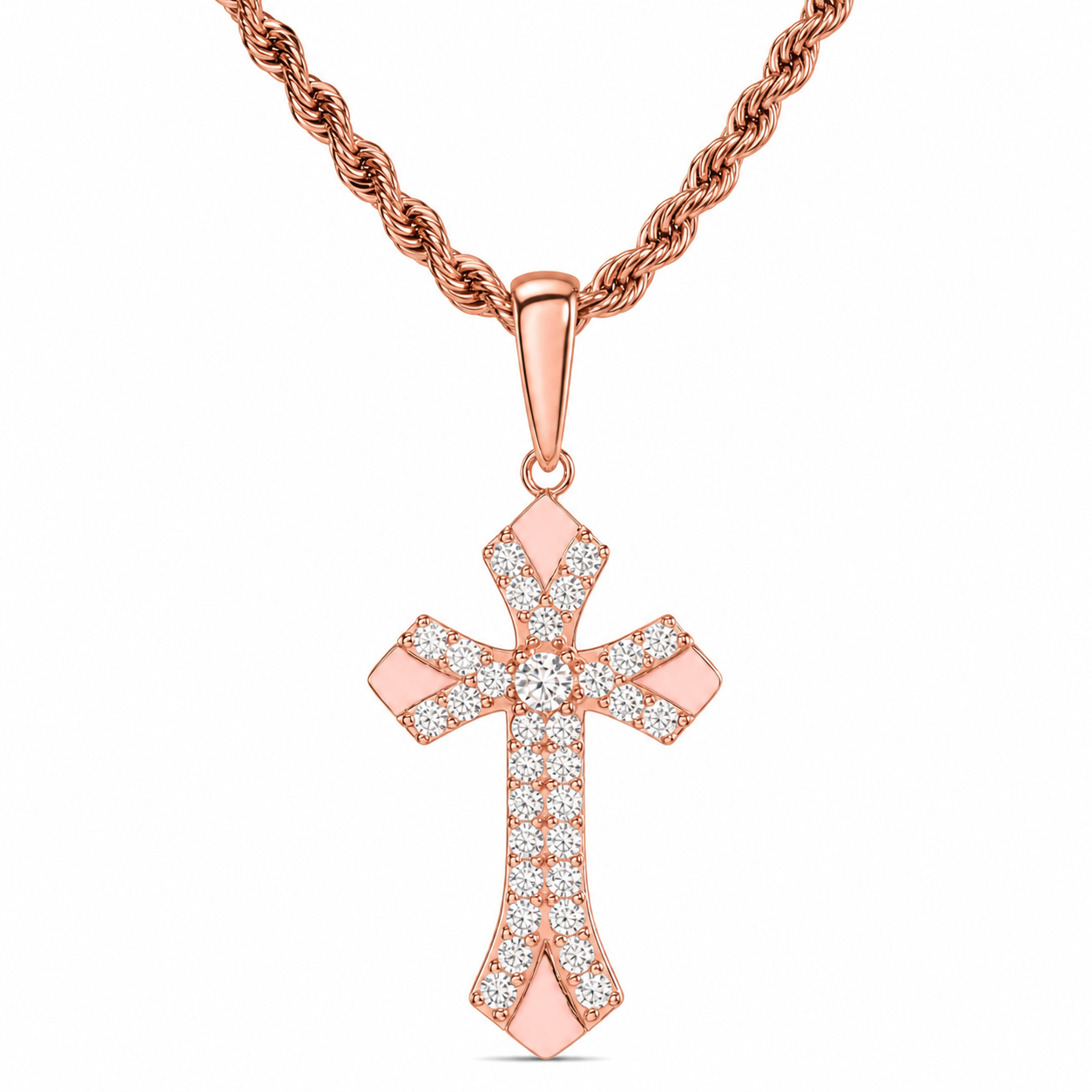 925 silver moissanite iced out cross pendant in rose gold