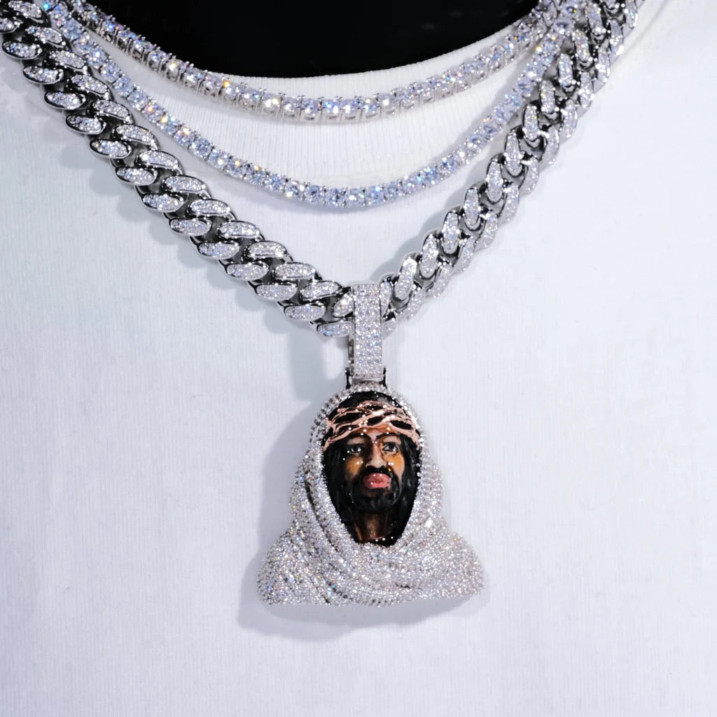 Iced Out 3D Jesus Bust Pendant - Enamel Finish product image 1