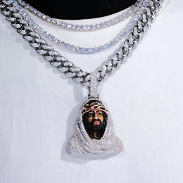 Iced Out 3D Jesus Bust Pendant - Enamel Finish product image 1