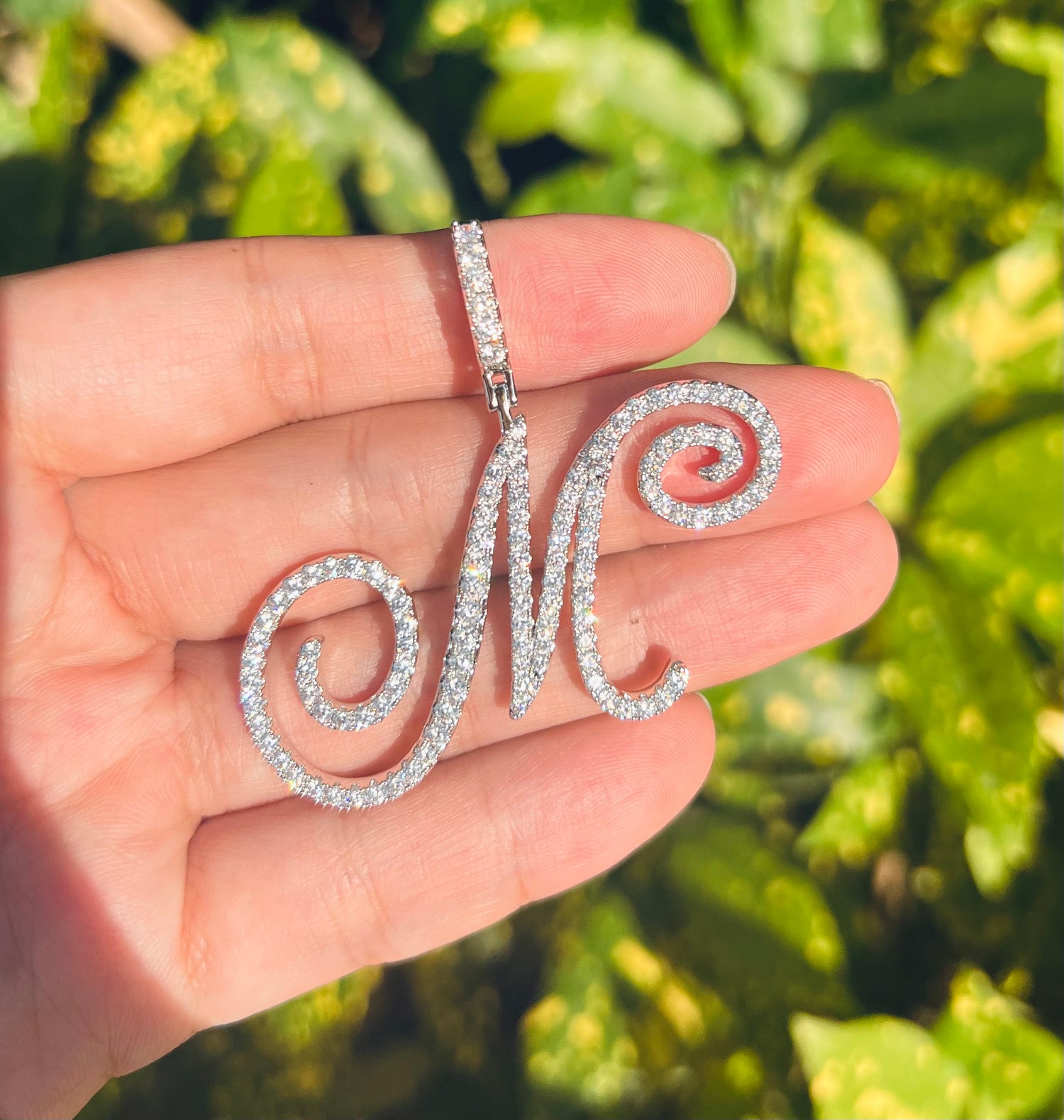 Iced Out Script Letter Pendant – Copper CZ- Miles Jewellery