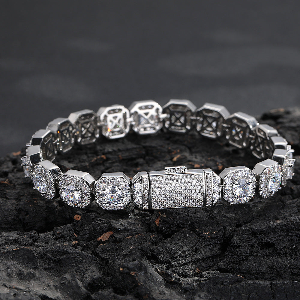 Close-up of 10/12mm Iced Out Halo Tennis Chain clasp detail - Miles Jewellery