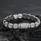 Close-up of 10/12mm Iced Out Halo Tennis Chain clasp detail - Miles Jewellery