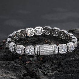 Close-up of 10/12mm Iced Out Halo Tennis Chain clasp detail - Miles Jewellery