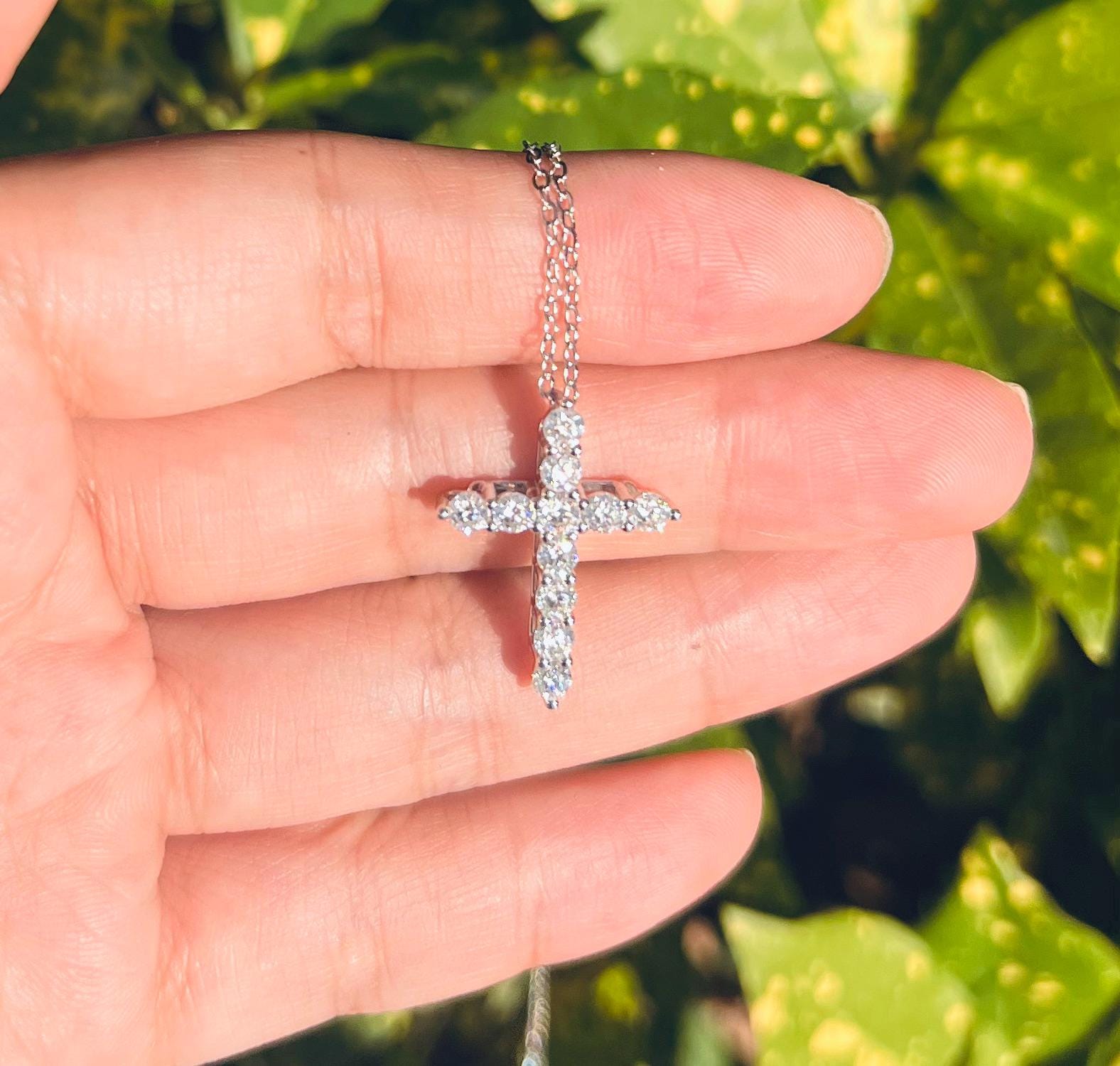 Moissanite Cross With Adjustable Necklace