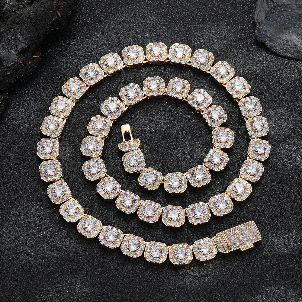 Close-up of 10/12mm Iced Out Halo Tennis Chain clasp detail - Miles Jewellery