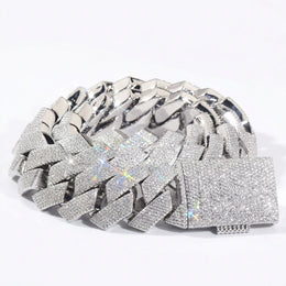 Silver-tone stone-set Cuban links coiled with a pavé box clasp