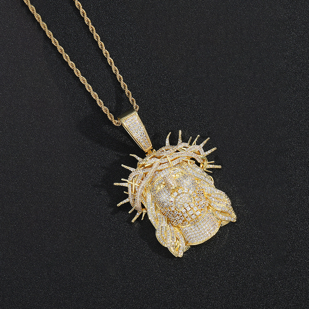 Iced Out Jesus Crown Pendant - CZ Gold Hip Hop Jewelry - Miles Jewellery
