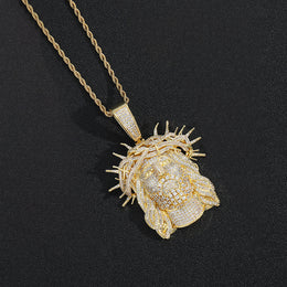 Iced Out Jesus Crown Pendant - CZ Gold Hip Hop Jewelry - Miles Jewellery