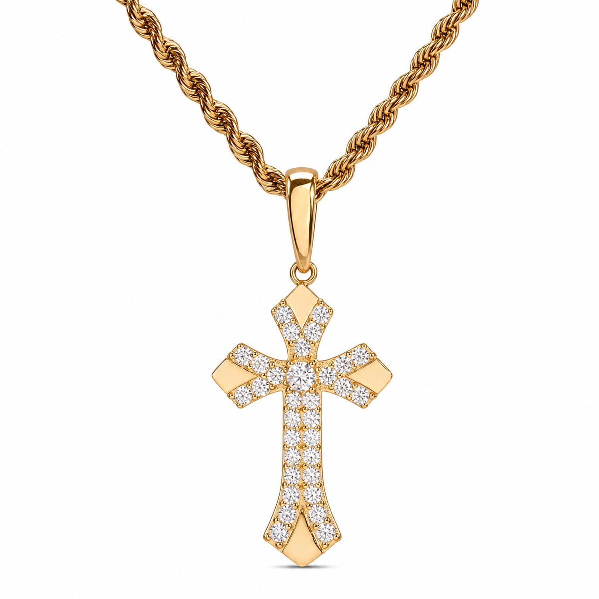 925 silver moissanite iced out cross pendant in gold