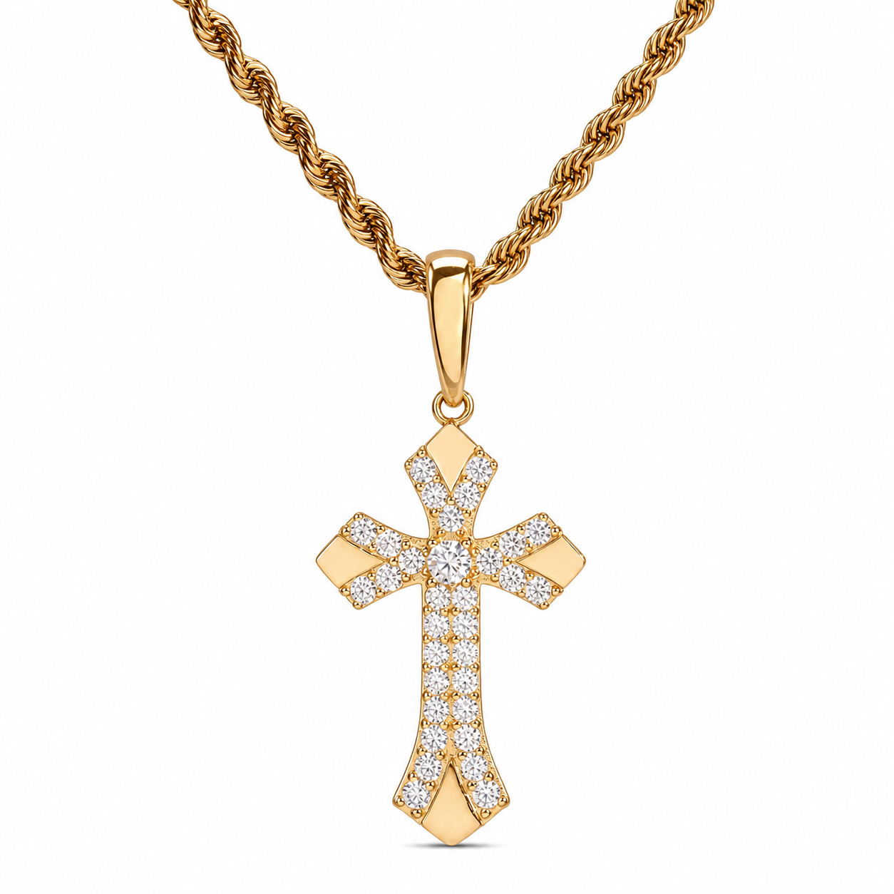 925 silver moissanite iced out cross pendant in gold