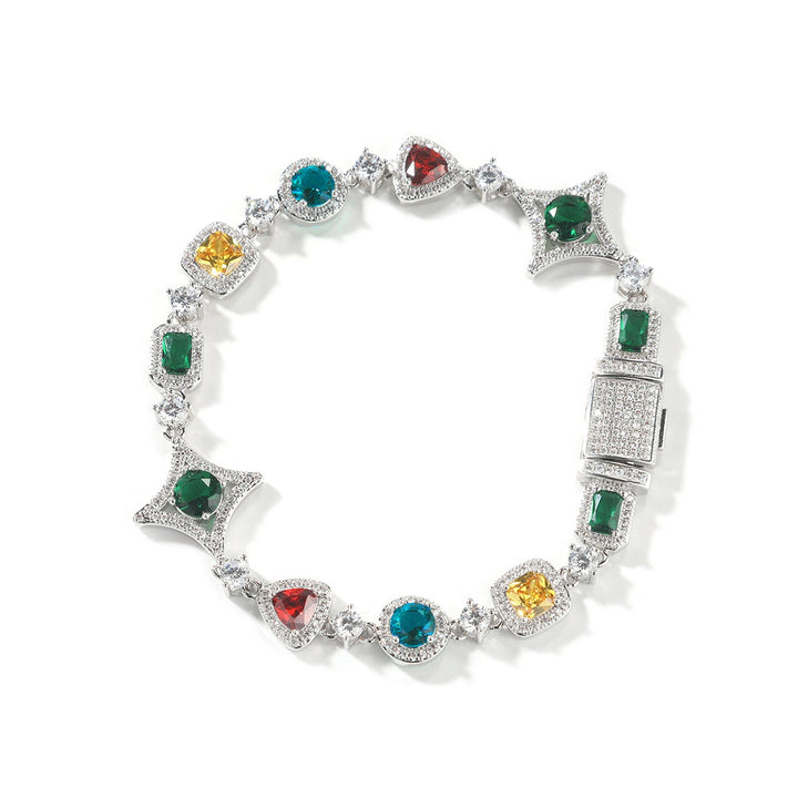 Silver-tone bracelet with multicolored stones in assorted shapes