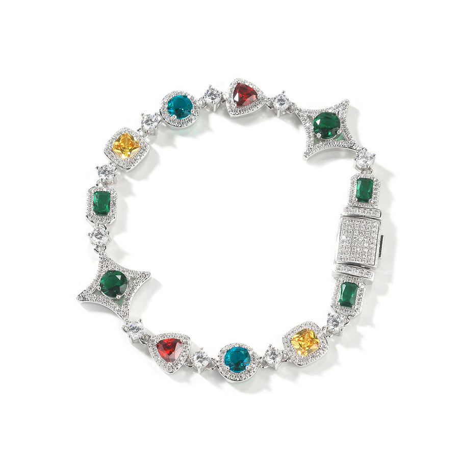 Silver-tone bracelet with multicolored stones in assorted shapes